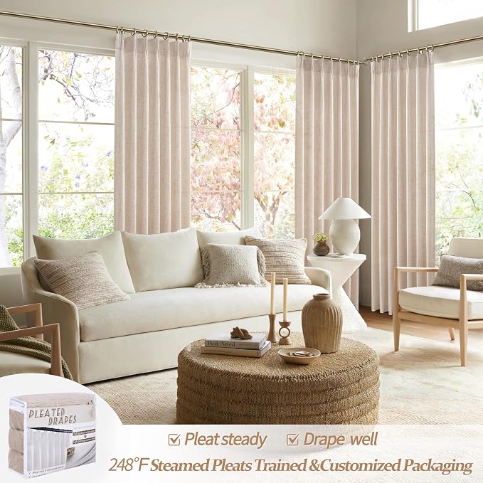 Pinch Pleated Linen Semi Sheer 105 Inch Extra Long Curtains - Image 4