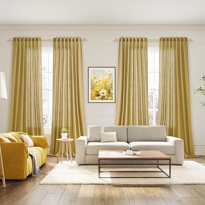 Nanspring Gold Linen Curtains 84 Inch Length 2 Panels Set - Image 7