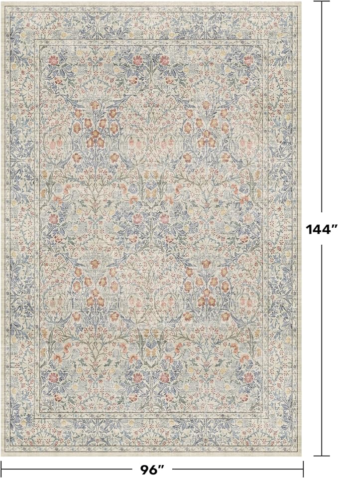 Washable Light Blue Non Slip Bedroom Rug, 8x12 Large Area Rug - Image 2
