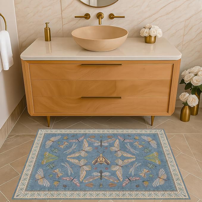 Blue 2x3 Kitchen Rugs Non Slip Washable, 0.25" Low Pile Stain & Fade Resistant - Image 6