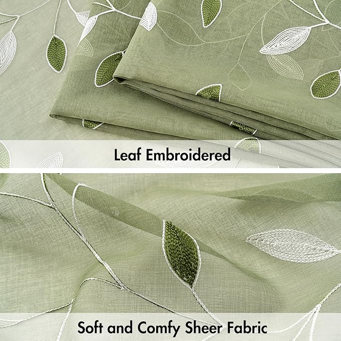MIULEE Sage Green Sheer Kitchen Curtains 30x36 Inches Length 2 Panels - Image 4