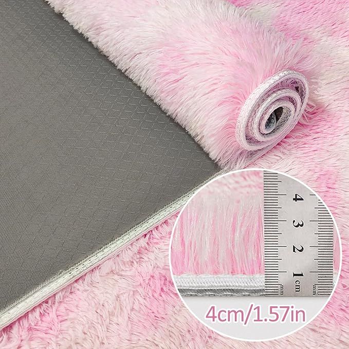 Tie-Dye Pink Soft Shaggy Fluffy Rug - Image 5
