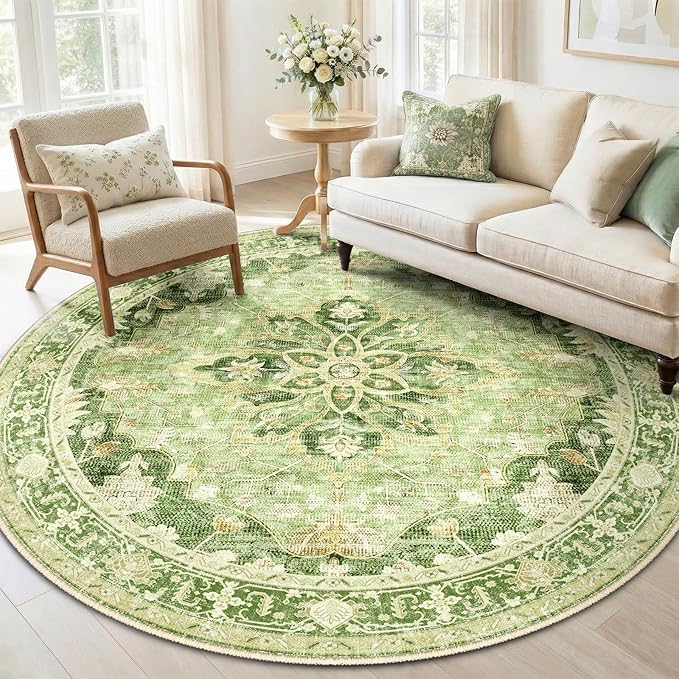 Area Rugs 6ft Washable Non-Slip, Floral Vintage Distress Print Pattern by RELEANY