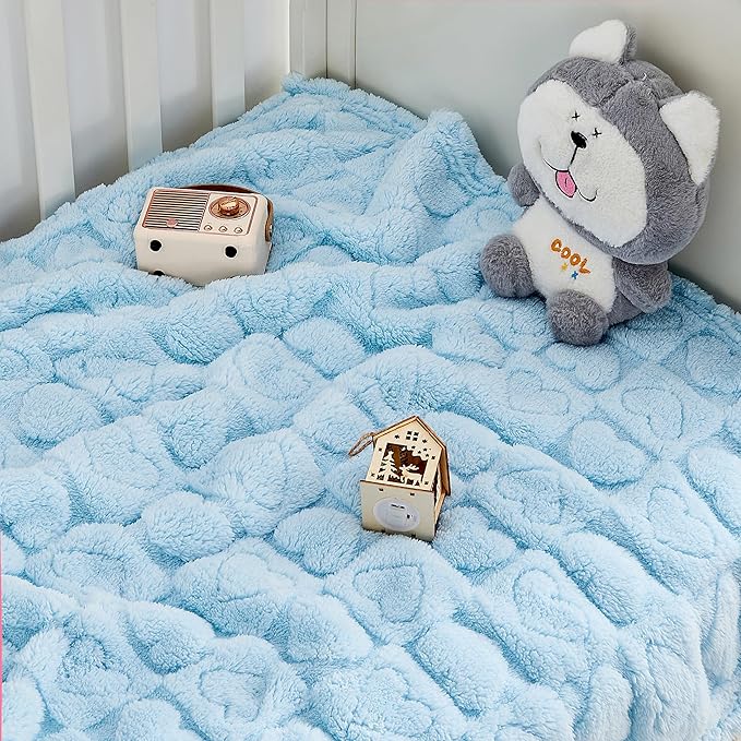 Sherpa Fleece Baby Blanket Heart Checkered Blanket, Ultra Soft Fluffy Premium - Image 4