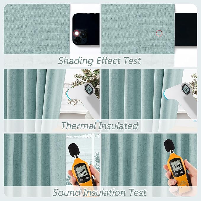 Guken Light Blue 100% Blackout Linen Curtains 108 Inch Length 2 Panels Set - Image 5