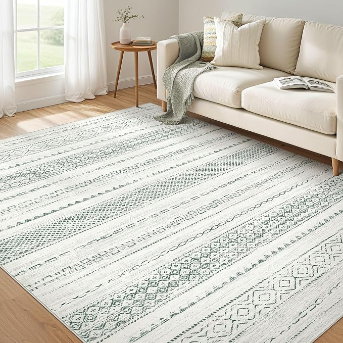 Nakagishi Green Rug Living Room Rugs: 7x9 Washable Boho Large Neutral Soft by NakagishiAreaRug