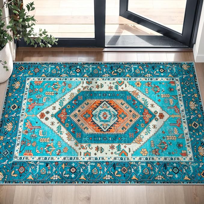 SERISSA Boho Rugs for Entryway, 2x3 Blue Entryway Rug Non-Slip Washable Small - Image 5