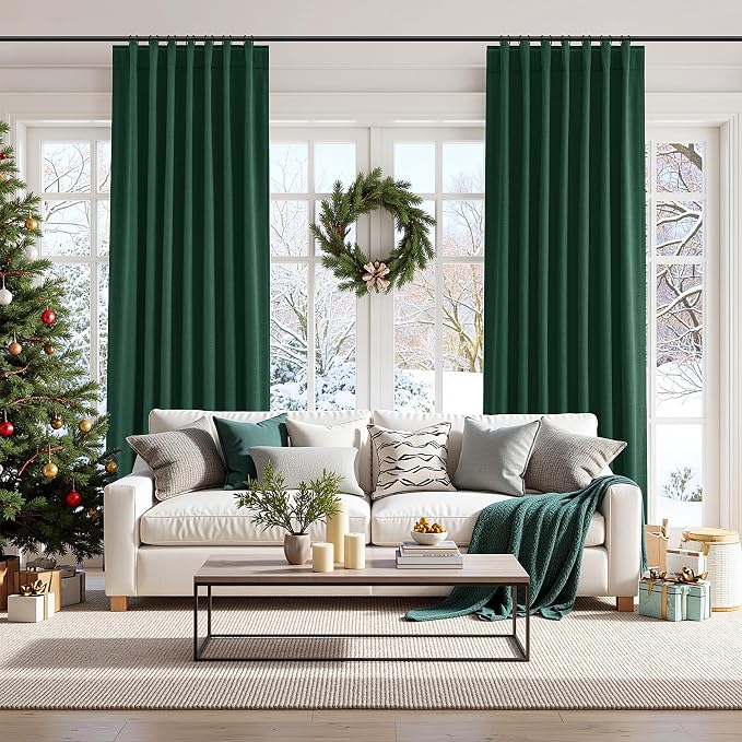 Guken Dark Green 100% Blackout Linen Curtains 84 Inch Length 2 Panels Set - Image 9