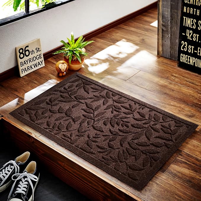 Coffee Brown Leaves Fall Outdoor Indoor Entrance Doormats, Absorbent Durable - Image 4