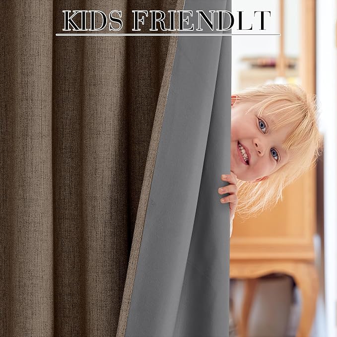 RYB HOME Coffee 100% Blackout Linen Curtains 72 inch Long, Thermal Insulated & - Image 5
