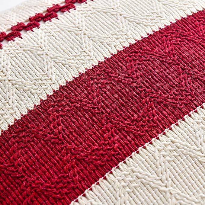 Fancy Homi Set of 1 Boho Red Lumbar Decorative Throw Pillow Cover 12x20 Inch - Image 4