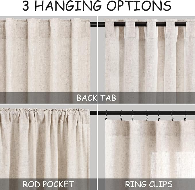 Beige Kitchen Cafe Curtains 45 Inch Length 2 Panel Set Back Tab Pocket Semi - Image 2
