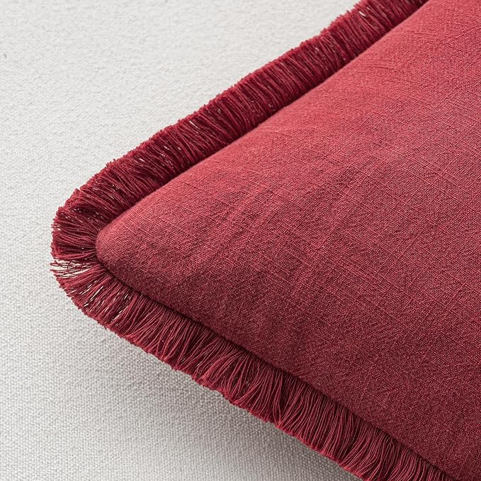 MIULEE Decorative Throw Pillow Covers Neutral Linen Fringe Throw Pillows Euro - Image 3