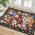 Black/Brown Floral Rug for Entryway, 2x3 Washable Kitchen Mat Ultra-Thin Soft by WelcometoBabovid