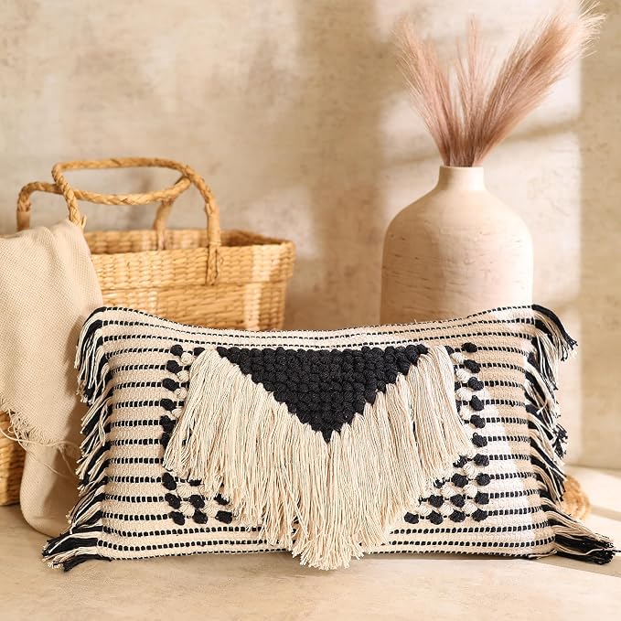 Decorative Boho-Chic Pillow Cover Handwoven Tufted Cotton Accent Pillows by Cozydeko