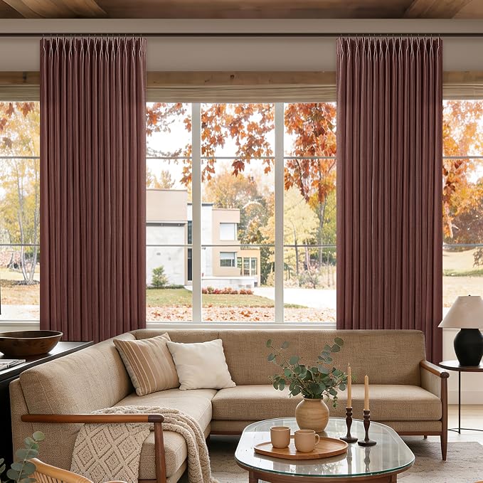 Chestnut Brown Thick Linen Pleated Light Filtering Curtains 96 Inch Long | - Image 7