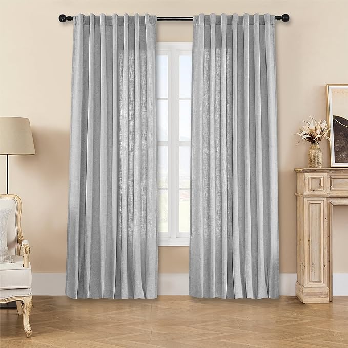 Joydeco Linen Curtains for Living Room, Light Filtering Rod Pocket Back Tab - Image 2