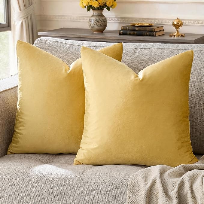 GIGIZAZA 18x18 Yellow Velvet Decorative Throw Pillow Covers by GIGIZAZAFocusingonhomedecoration