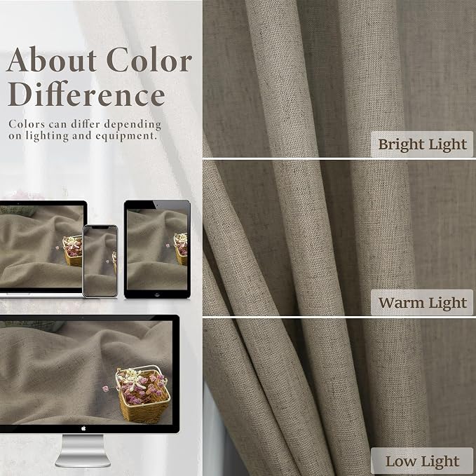 Pitalk Taupe Linen Curtains 54 Inch Length - Image 3