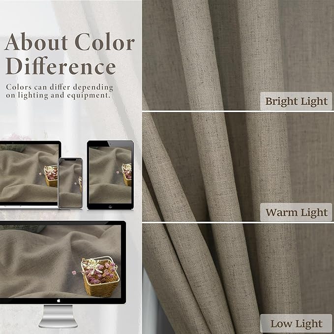 Pitalk Taupe Curtains 90 Inch Length 2 Panels Set Linen Light Filtering Sheer - Image 3
