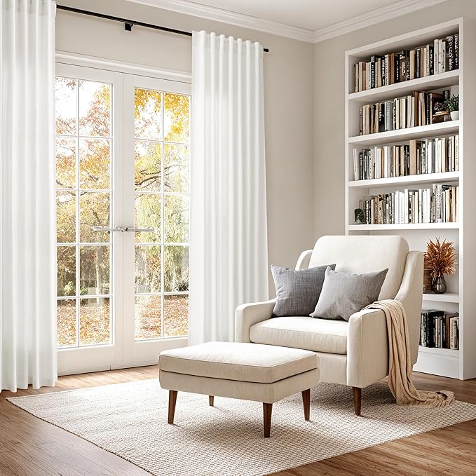 Nanspring Beige White 102 Inch Linen Curtains - Image 6