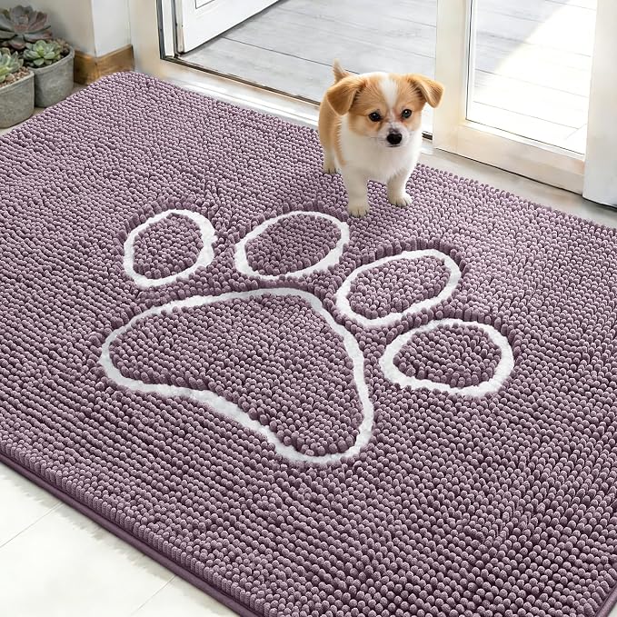 OLANLY Dog Door Mat for Muddy Paws 48x30, Paw Print Design, Absorbs Moisture by OLANLY
