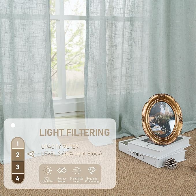 LAMIT Light Filtering Linen Curtains 45 Inch Length 2 Panels, Semi Sheer Window - Image 4