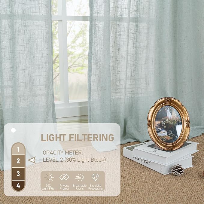 LAMIT Linen Semi Sheer Curtains 96 inches Long 2 Panels Set, Light Filtering - Image 4