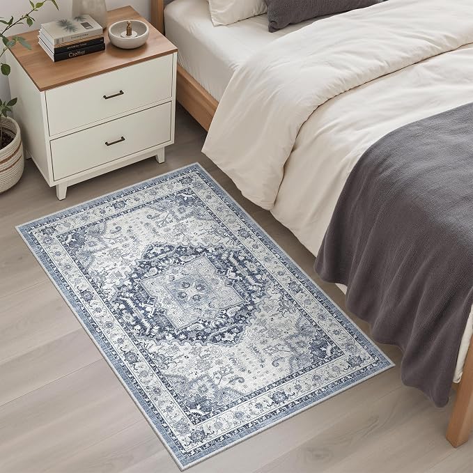 Madane Washable Area Rug 2x3, Small Entryway Rug Non-Slip Vintage Door Mat - Image 3