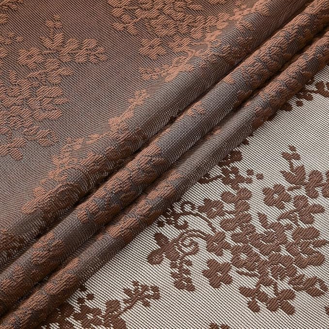 YJ YANJUN Vintage Lace Curtains 108 Inches Long-Victorian Floral Pattern Brown - Image 5