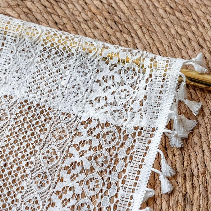 WAZZIO Boho Lace Curtains 45 Inches 2 Panel, Light Filtering Privacy Tassel & - Image 4