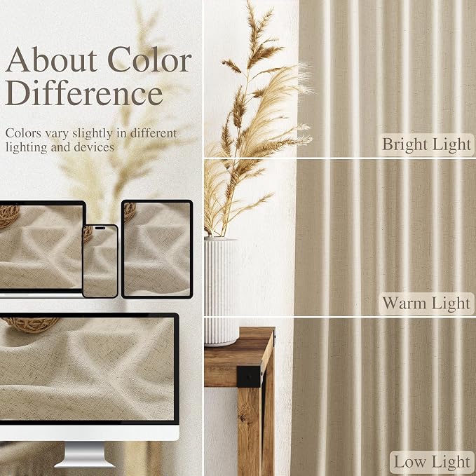 Eggshell Beige Linen Curtains for Living Room 126 Inches Long Light Filtering - Image 3