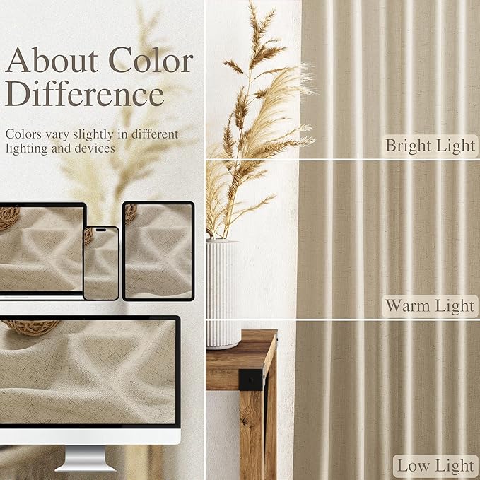 Nanspring Eggshell Beige Curtains 108 Inches Long - Image 3