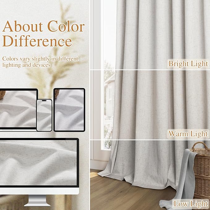 Guken Natural Extra Long 100% Blackout Curtains 132 Inch Length 2 Panels Set - Image 7