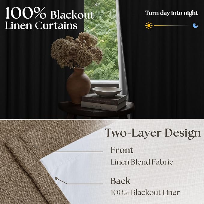 Latte Pleated Linen 100% Blackout 84 Inch Curtains - Image 5