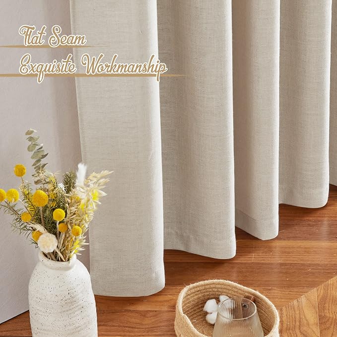 NICETOWN Linen Cream Curtains 108 inches Long, Rod Pocket & Back Tab Flax Linen - Image 6