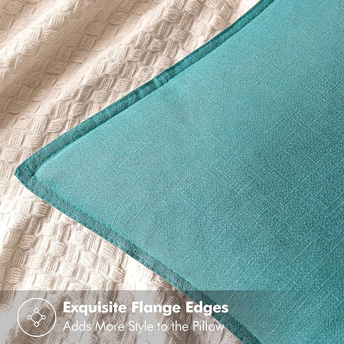 MIULEE Decorative Linen Pillow Covers 20x20 Inch Turquoise ​Boho Farmhouse​ - Image 2