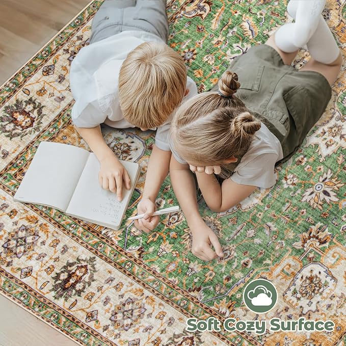 Area Rug 9x12 Washable Rug, Vintage Boho Medallion Rugs Non-Slip Soft Low Pile - Image 4