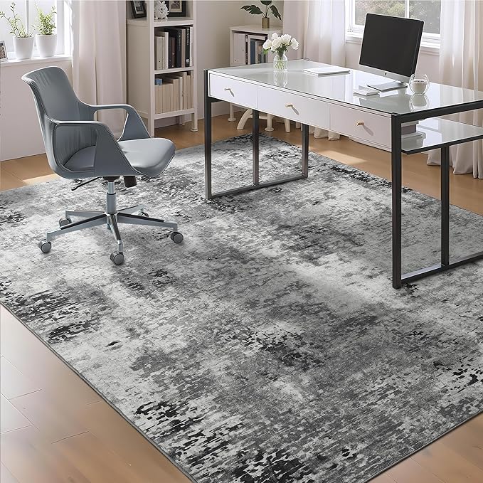 Living Room Rug 9x11 Gray Area Rugs Machine Washable Abstract Boho Large Rug by OmpaaHomeDecor
