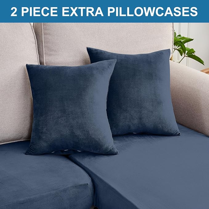 Couch Cover 3-Piece Elastic Velvet Couch Cushion Covers & Chaise Slipcovers - Image 8