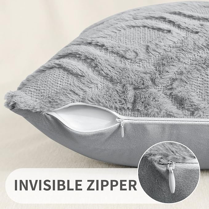decorUhome Throw Pillow Covers 20x20 Inch Set of 2, Soft Plush Faux Wool Grey - Image 3