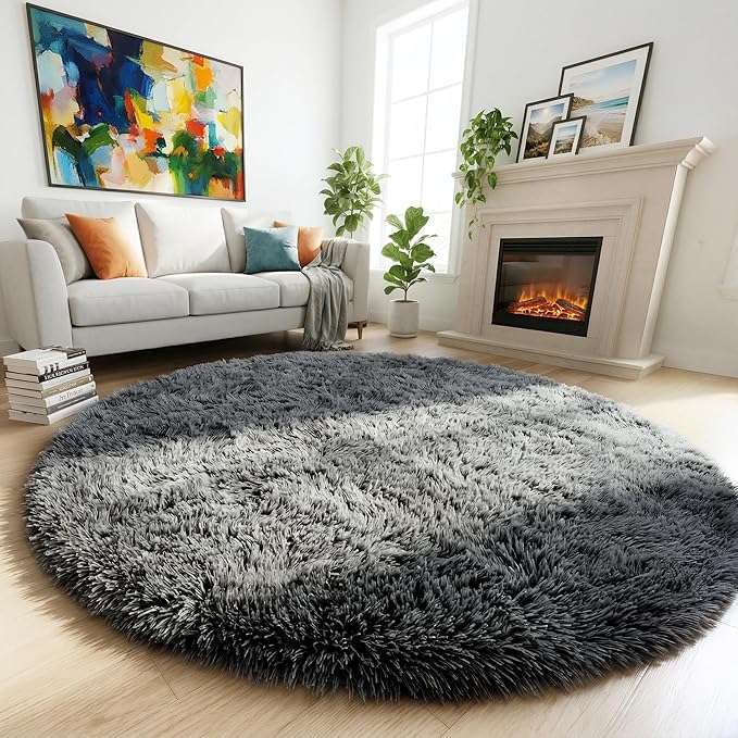 Amdrebio Grey Round Area Rugs 7Ft by Amdrebio