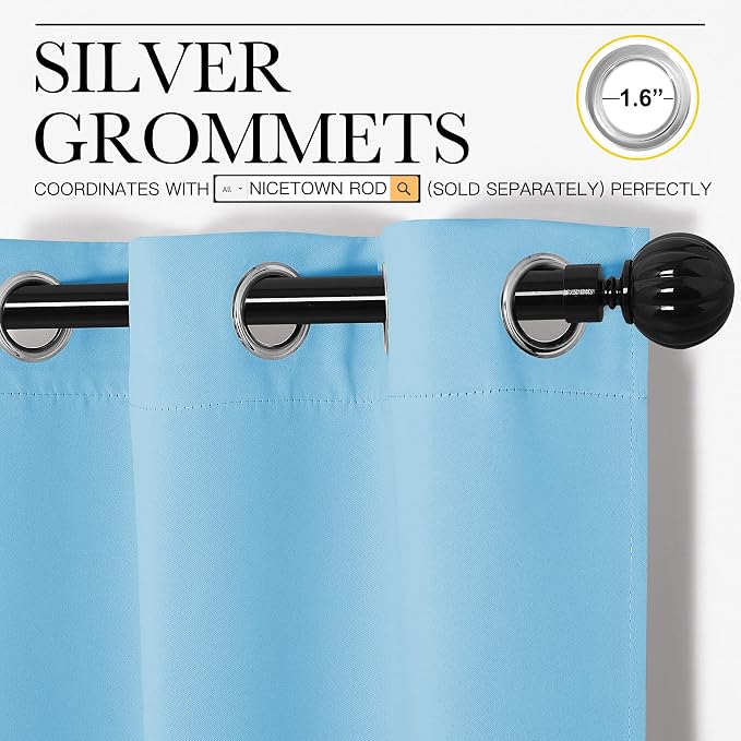 NICETOWN Light Blue Curtains for Nursery, Thermal Insulated Grommet Room - Image 3