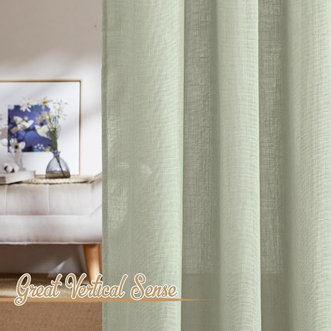 NICETOWN Sage Green Curtains for Living Room, Rod Pocket & Back Tab Natural - Image 5