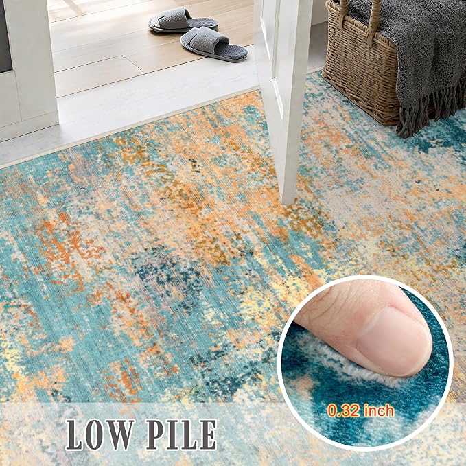 2x6 Washable Runner Rug：Modern Abstract Soft Carpet Rosy Haze | - Image 7