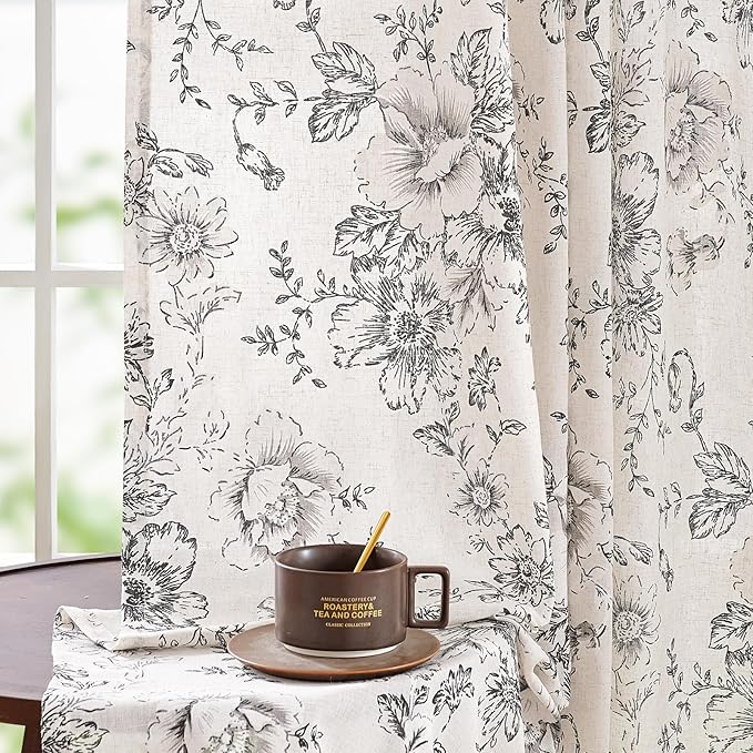 jinchan Linen Blend Curtain Floral Curtains - Image 2