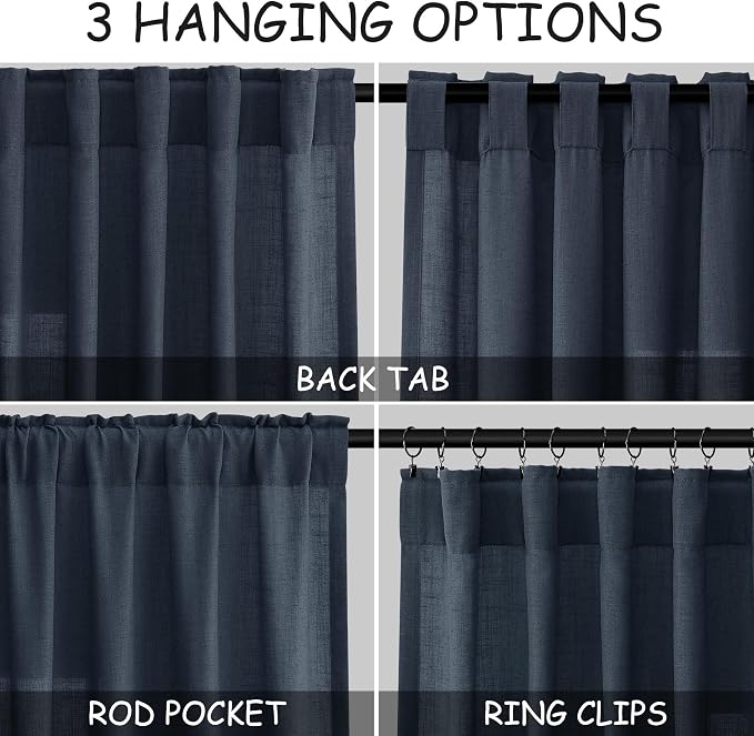 Extra Long Vintage Blue Linen Curtains 120 Inch - Image 2