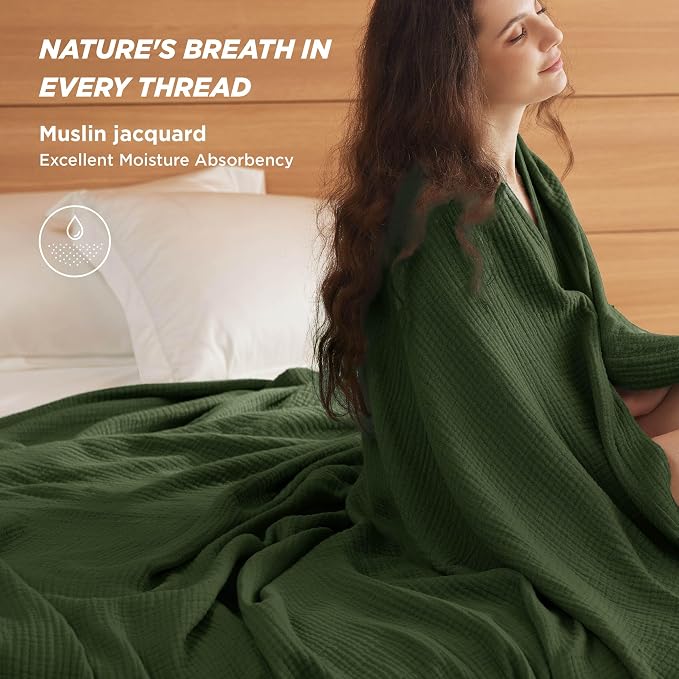 Bedsure 100% Cotton Muslin Blanket Queen Size - Image 2