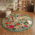 Rugcomf Round Rug 4ft Washable Circle Rug Non Slip Low Pile Boho Floral Small by Rugcomf