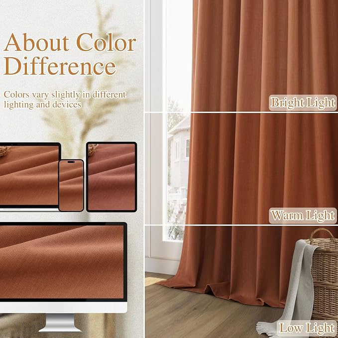 Guken Terracotta 100% Blackout Curtains 90 Inch Length 2 Panels Set Fall - Image 7